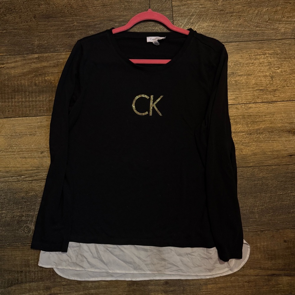 Calvin Klein Black Crew Neck Sweater with Metallic Logo